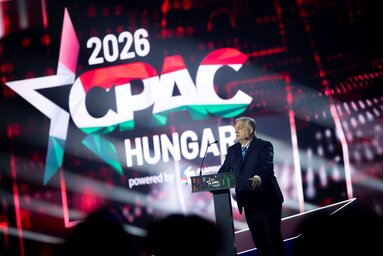 Orbán Viktor beszédet mond a CPAC Hungary 2026 rendezvényen (MTI/Miniszterelnöki Kommunikációs Főosztály/Fischer Zoltán)