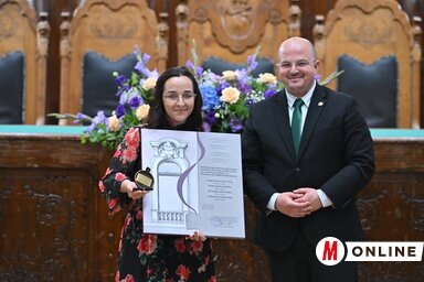 Homonaji–Szalai Andrea a Dr. Bodrogvári Ferenc-díj átadóján a Városházán (Fotó: Molnár Edvárd)