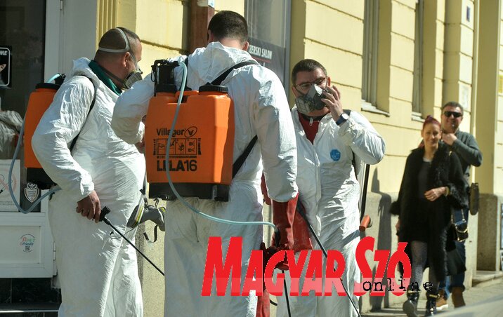 Fertőtlenítési akció Újvidéken (Fotó: Ótos András)