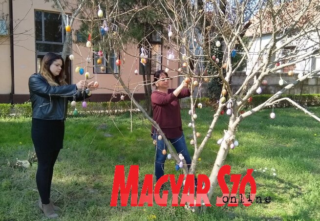 Idén mindössze ketten vettek részt a fa díszítésében (Lakatos János felvétele)