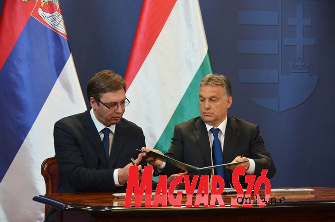 Aleksandar Vučić és Orbán Viktor egy korábbi találkozó alkalmával (Ótos András felvétele)