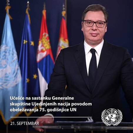 Aleksandar Vučić rövid videóban szólt az ENSZ-küldöttekhez (Fotó: Budućnost Srbije Instagram) Aleksandar Vučić rövid videóban szólt az ENSZ-küldöttekhez (Fotó: Budućnost Srbije Instagram)