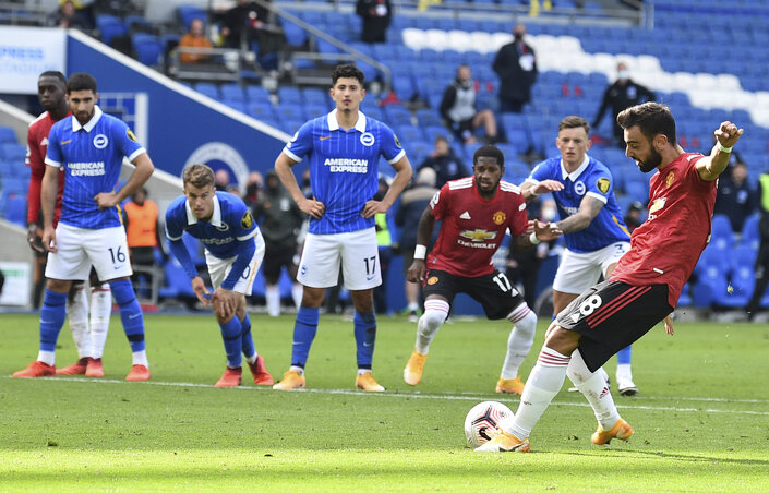 Bruno Fernandes történelmi tizenegyese (Fotó: Beta/AP)