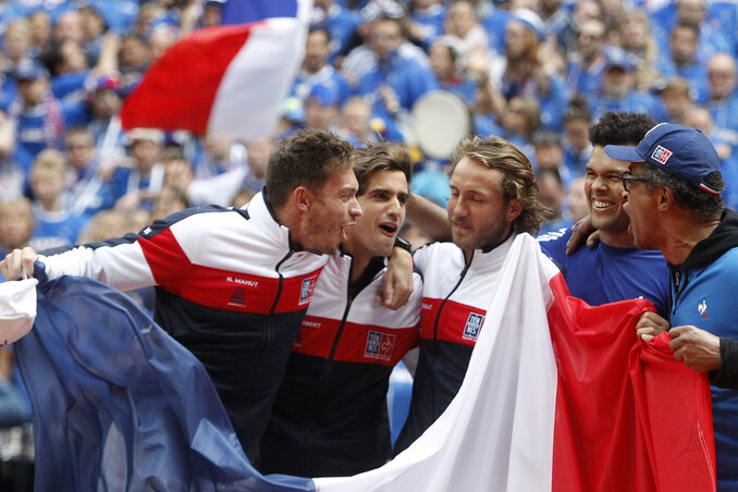 Az ünneplő francia csapat (Fotó: Beta/AP)