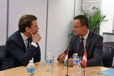 Szijjártó Péter New Yorkban Sebastian Kurz osztrák külügyminiszterrel (Fotó: MTI)