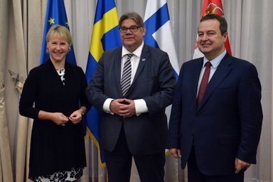 Külügyi trió: Margot Wallström, Timo Soini és Ivica Dačić (Fotó: Beta)
