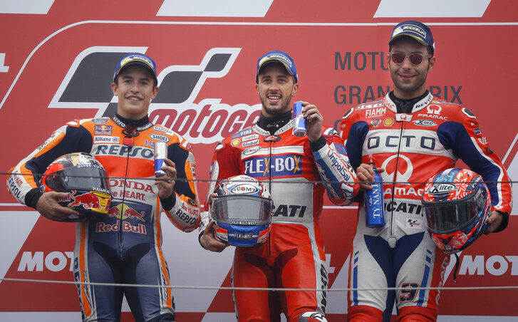 A Moto GP Japán Nagydíjának dobogósai (Fotó: Beta/AP)