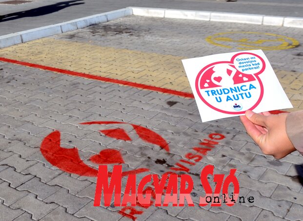 A Kismama az autóban feliratú matricát a BiG bevásárlóközpontban igényelhető (Dávid Csilla felvétele)