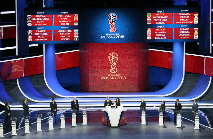 A kisorsolt csoportok Moszkvában (Fotó: Beta/AP)