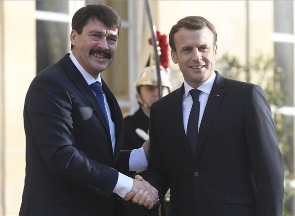 Áder János és Emmanuel Macron (Fotó: MTI)