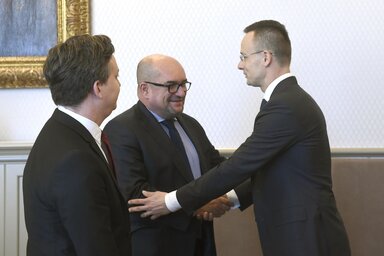 Brenzovics László és Szijjártó Péter kezet fog (Fotó: MTI)