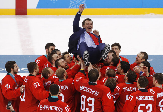 Az ünneplő orosz hokicsapat (Fotó: Beta/AP)