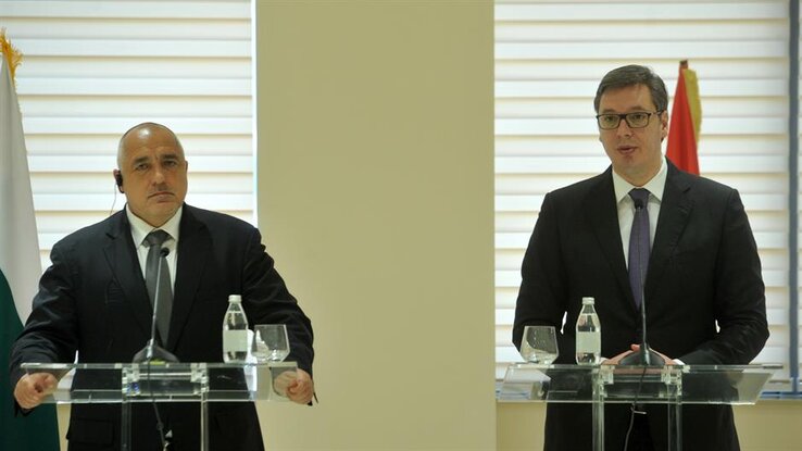 Bojko Boriszov bolgár miniszterelnök és Aleksandar Vučić államfő (Fotó: Tanjug/Dimitrije Goll)