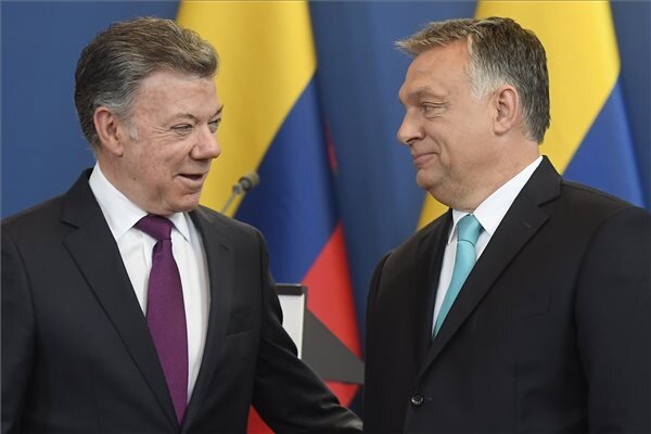 Juan Manuel Santos kolumbiai államfő és Orbán Viktor magyar miniszterelnök (Fotó: MTI)