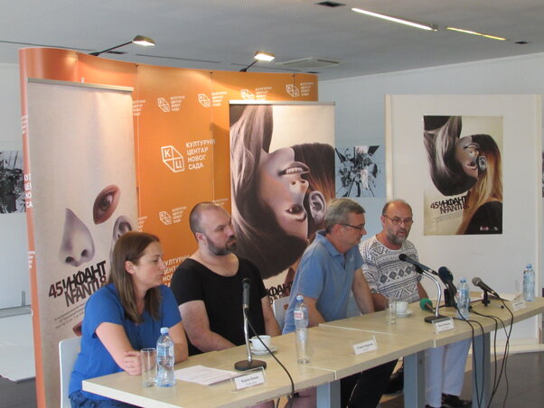 A sajtótájékoztató résztvevői: Bojana Bokan, Stevan Bodroža, Milan Mađarev és Simon Grabovac