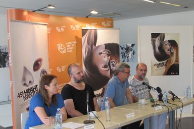 A sajtótájékoztató résztvevői: Bojana Bokan, Stevan Bodroža, Milan Mađarev és Simon Grabovac