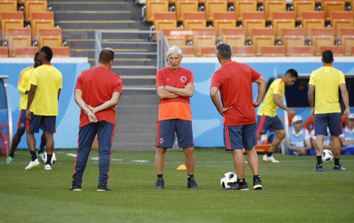 Kolumbiai edzés José Pékerman (középen) vezetésével (Fotó: Beta/AP)