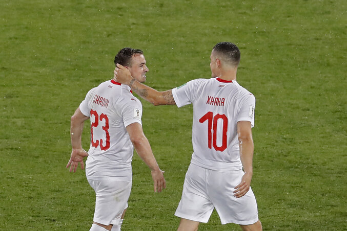 Svájc sikerének kovácsai, Shaqiri és Xhaka (Fotó: Beta/AP)