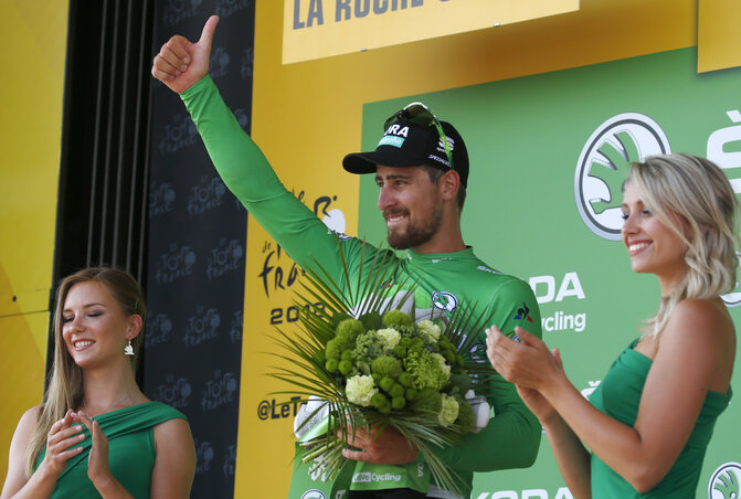 Sagan egyszerre őrzi a sárga és a zöld trikót (Fotó: Beta)