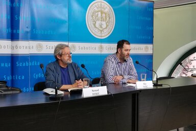 Nenad Dukić és Ilija Tatić a palicsi filmfesztivál sajtótájékoztatóján