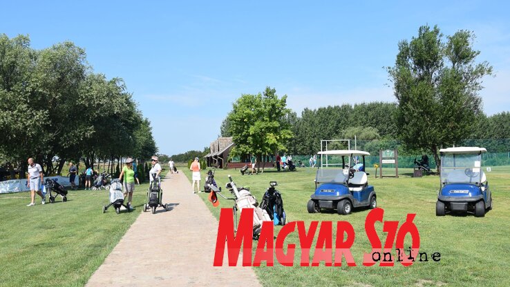 A golfozók alapfelszereléséhez 14 ütő tartozik, melyeket a többi szükséges kellékkel együtt háromkerekű kiskocsiban tologatnak, amerre járnak, a nagyobb „kocsi” is a kényelmüket szolgálja, de ne feledjük el, hogy az egész pálya több tíz hektáros! (Nagy Magdolna felvétele) A golfozók alapfelszereléséhez 14 ütő tartozik, melyeket a többi szükséges kellékkel együtt háromkerekű kiskocsiban tologatnak, amerre járnak, a nagyobb „kocsi” is a kényelmüket szolgálja, de ne feledjük el, hogy az egész pálya több tíz hektáros! (Nagy Magdolna felvétele)