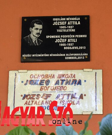A József Attila Általános Iskola névtáblája (Fotó: L. Móger Tímea)
