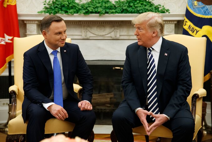 Donald Trump amerikai elnök a Fehér Házban Andrzej Duda lengyel elnököt fogadta (Fotó: Beta/AP)