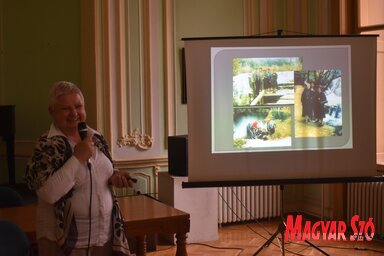 Bognár Irén régi fényképek segítségével elevenítette fel a könyvtár történetét (Fotó: Patyi Szilárd)