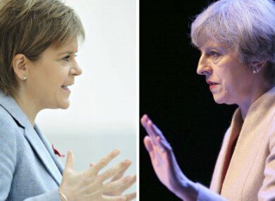 Nicola Sturgeon skót miniszterelnök és Theresa May brit miniszterelnök (Forrás: TheJournal.ie)