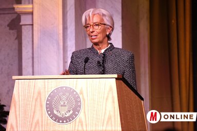 Christine Lagarde a beszédét tartja (Fotó: Beta/AP/Xinhua)