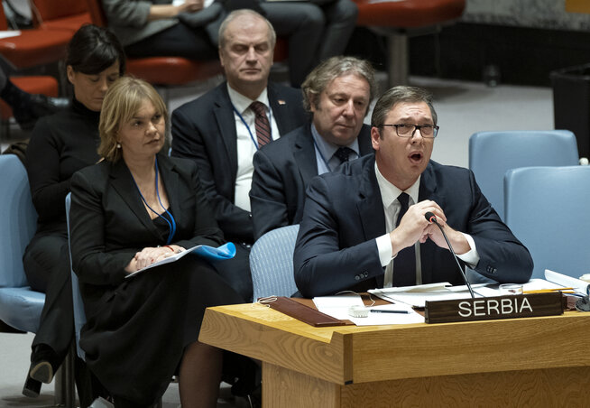 Aleksandar Vučić államfő az ENSZ Biztonsági Tanácsának ülésén (Fotó: Beta/AP)