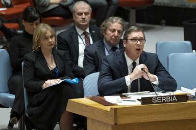 Aleksandar Vučić államfő az ENSZ Biztonsági Tanácsának ülésén (Fotó: Beta/AP)