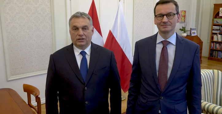 Orbán Viktor magyar kormányfő és Mateusz Morawiecki lengyel miniszterelnök (Forrás: Facebook/screenshot)