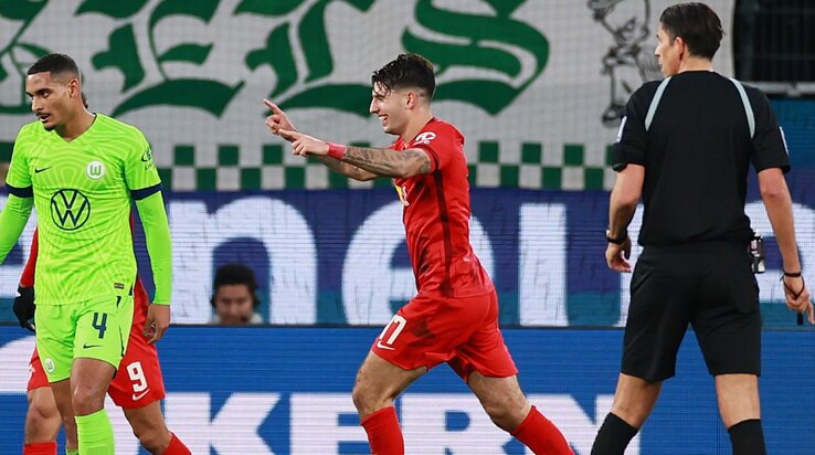 Szoboszlai a Wolfsburg otthonában is gólt ünnepelhetett (Fotó: Getty Images)