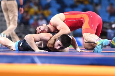 Rio de Zaneiro, 16.08.2016. - Srpski rvac Davor Stefanek plasirao se u finale Olimpijskih igara u kategoriji do 66 kilograma grcko-rimskim stilom, posto je u polufinalu pobedio Gruzijca Smagija Bolkvadzea. (BETAPHOTO/OLIMPIJSKI KOMITET SRBIJE/DS)