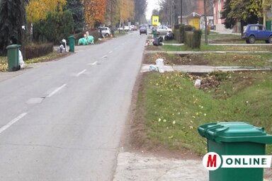 Szemételszállításra kihelyezett kukák Temerinben (Góbor Béla felvétele)