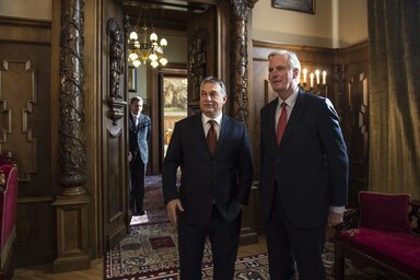 Orbán Viktor fogadja az Országházban Michel Barniert (Fotó: MTI)