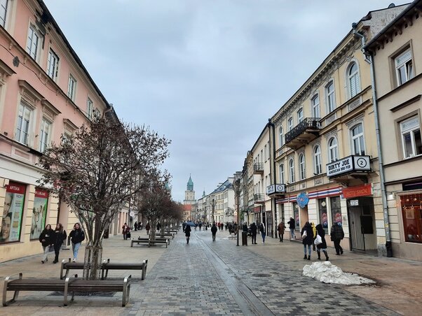 A Krakowskie Przedmiescie Lublin sétálóutcája A Krakowskie Przedmiescie Lublin sétálóutcája
