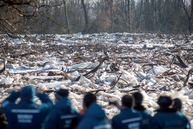 Fát és szemetet visz a víz Révleányvár határában (Fotó: MTI)