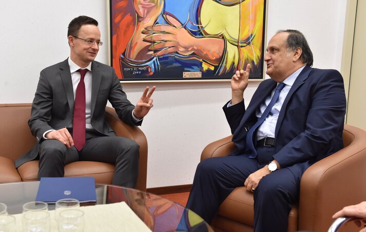 Szijjártó Péter és Joaquin Alexander Maza Martelli, az Emberi Jogi Tanács elnöke (Fotó: MTI)