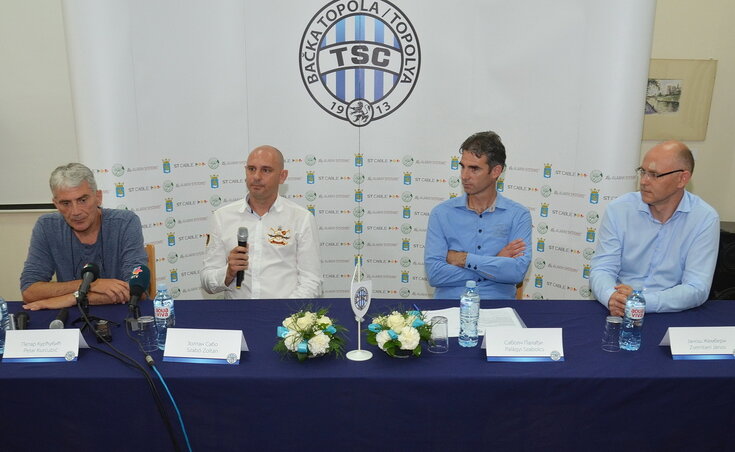 A sajtótájékoztató résztvevői, balról jobbra Petar Kurćubić, Szabó Zoltán, Palágyi Szabolcs és Zsemberi János