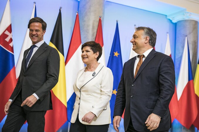 Mark Rutte holland, Beata Szydlo lengyel és Orbán Viktor magyar miniszterelnök (Fotó: MTI)