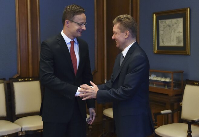 Szijjártó Péter és Alekszej Miller (Fotó: MTI) Szijjártó Péter és Alekszej Miller (Fotó: MTI)