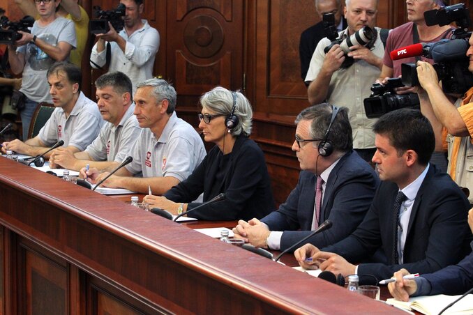 A Fiat sztrájkbizottságának küldöttsége a tegnapi belgrádi tárgyalásokon (Fotó: Beta)