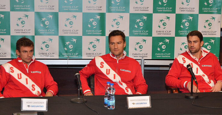 Az Australian Open győztese, Stanislas Wawrinka még hiányzott a svájci csapatból keddi sajtótájékoztatón (Fotó: Ótos András) Az Australian Open győztese, Stanislas Wawrinka még hiányzott a svájci csapatból keddi sajtótájékoztatón (Fotó: Ótos András)
