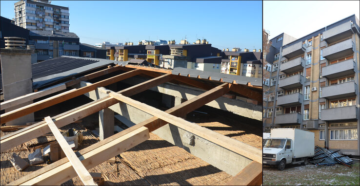 limáni idősek otthonának a tetőszerkezetét letépte az orkánerejű szél, a tetőpléh az udvarba esett, személyi sérülés szerencsére nem történt  (Fotó: Dávid Csilla)