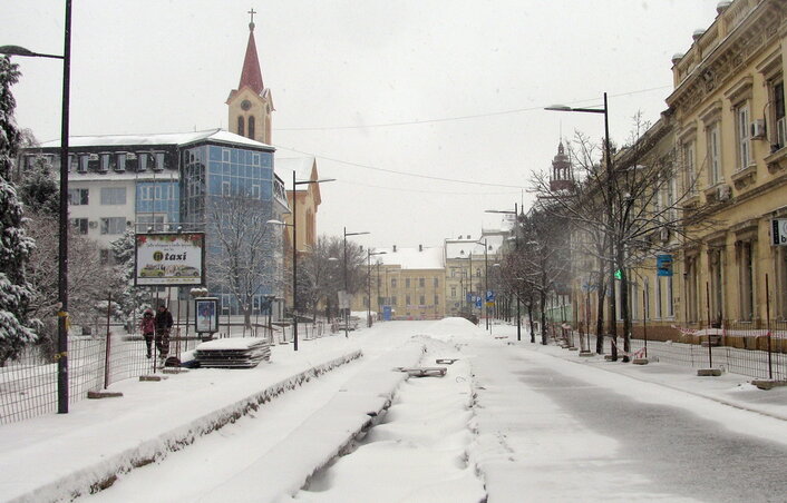 Nagybecskerek főutcáján is eltakarították a havat (Fotó: Kecskés István)