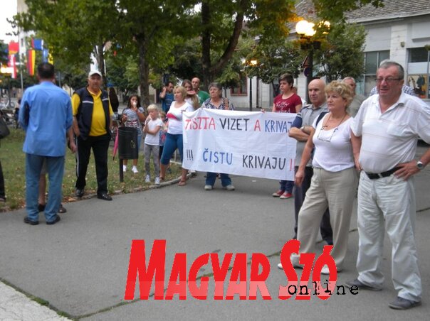 Tiszta vizet! Ennyi. A hétfő esti tiltakozók egy csoportja Tiszta vizet! Ennyi. A hétfő esti tiltakozók egy csoportja