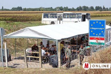 Ebédelnek a drótakadály építői Harasztinál (Fotó: Fekete J. József)