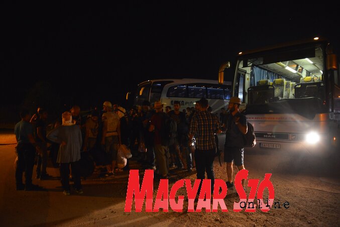 72 autóbusz érkezett szerdán tele migránsokkal a magyarkanizsai átmeneti pihenőhely elé (Fotó: Molnár Edvárd)